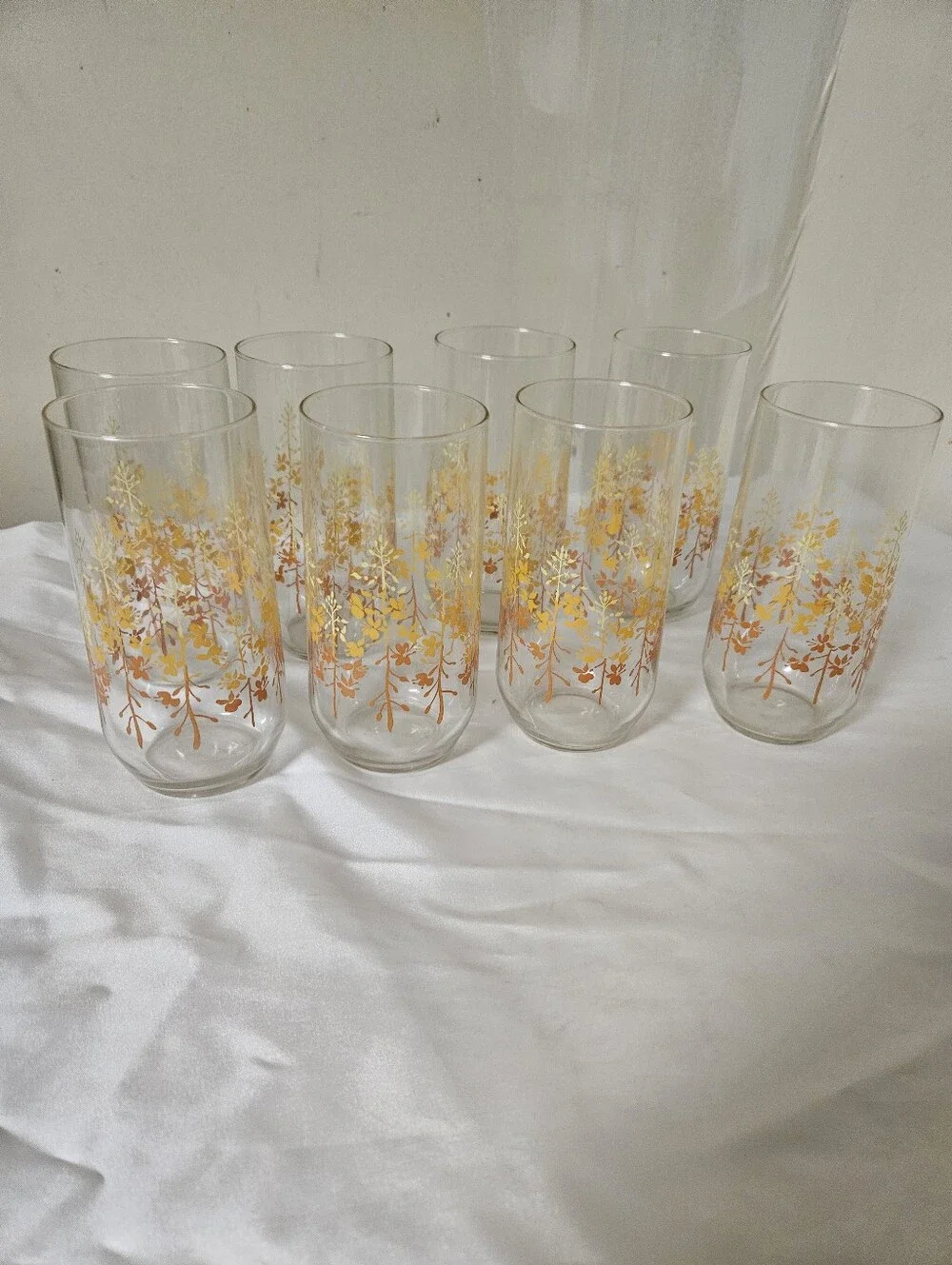 Set of 8 Vintage Luminarc Mid Century Modern Glass Set, Autumn, Thanksgiving
